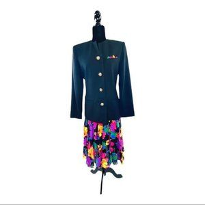 Kasper for ASL Jacket & Skirt Suit Set  Womens 90s Vintage Sz 6 Crystal Buttons